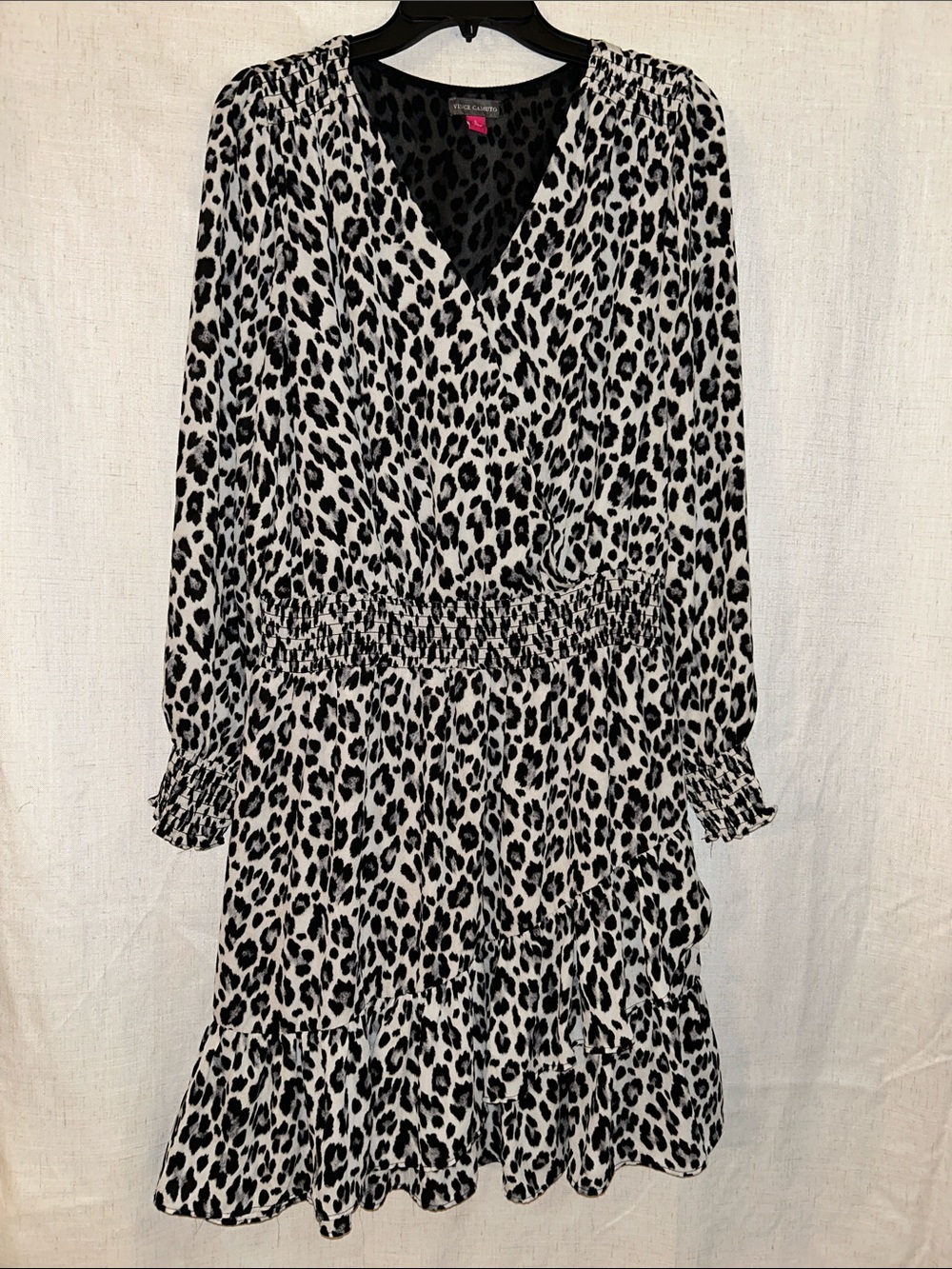 Vince Camuto Black and White Leopard Print Long Sleeve Dress